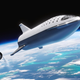 A rendering of the BFR and its booster rocket created by SpaceX.